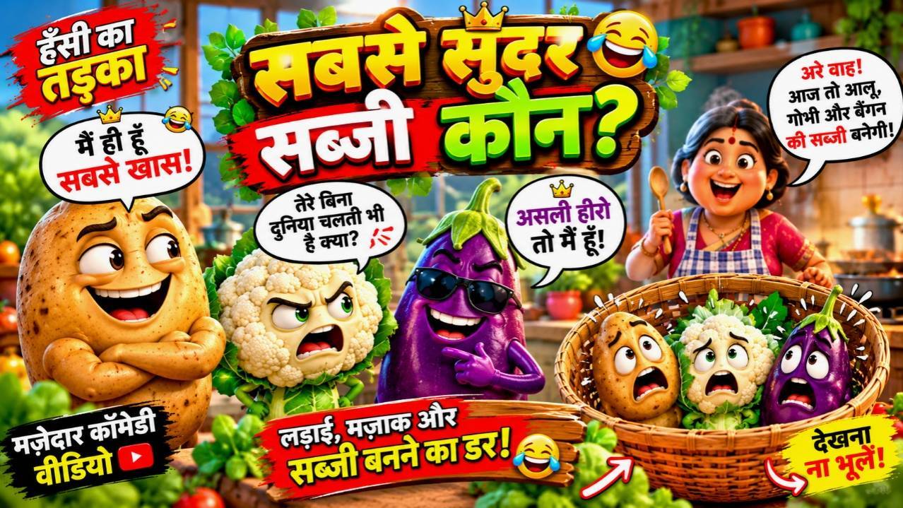 😂 आलू, गोभी और बैंगन की लड़ाई 🤣 | सबसे सुंदर सब्जी कौन? 🥔🥦🍆 | Funny Cartoon Comedy