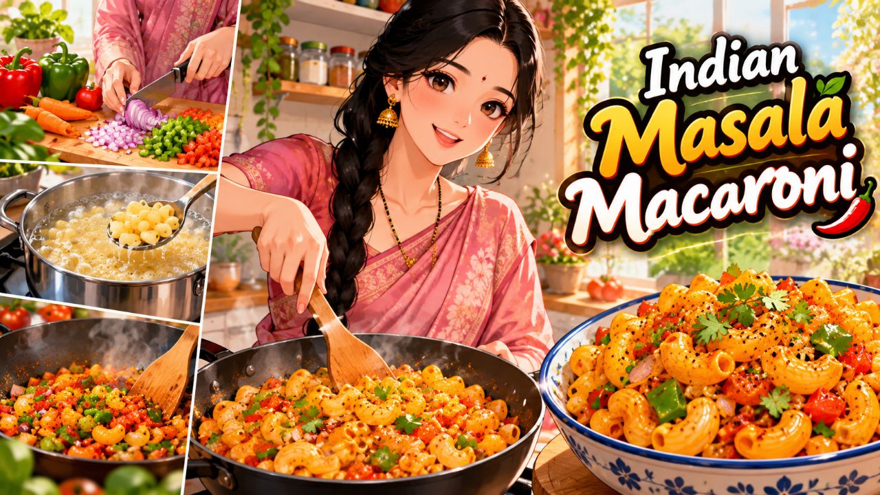 🍝 Cozy Anime Cooking 🌿 Indian Masala Macaroni Recipe | Ghibli Style ASMR ✨ #Shorts