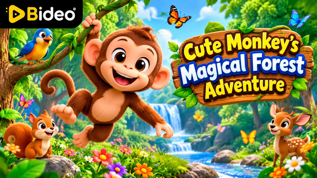 Cute Monkey’s Magical Forest Adventure 🐒🌳