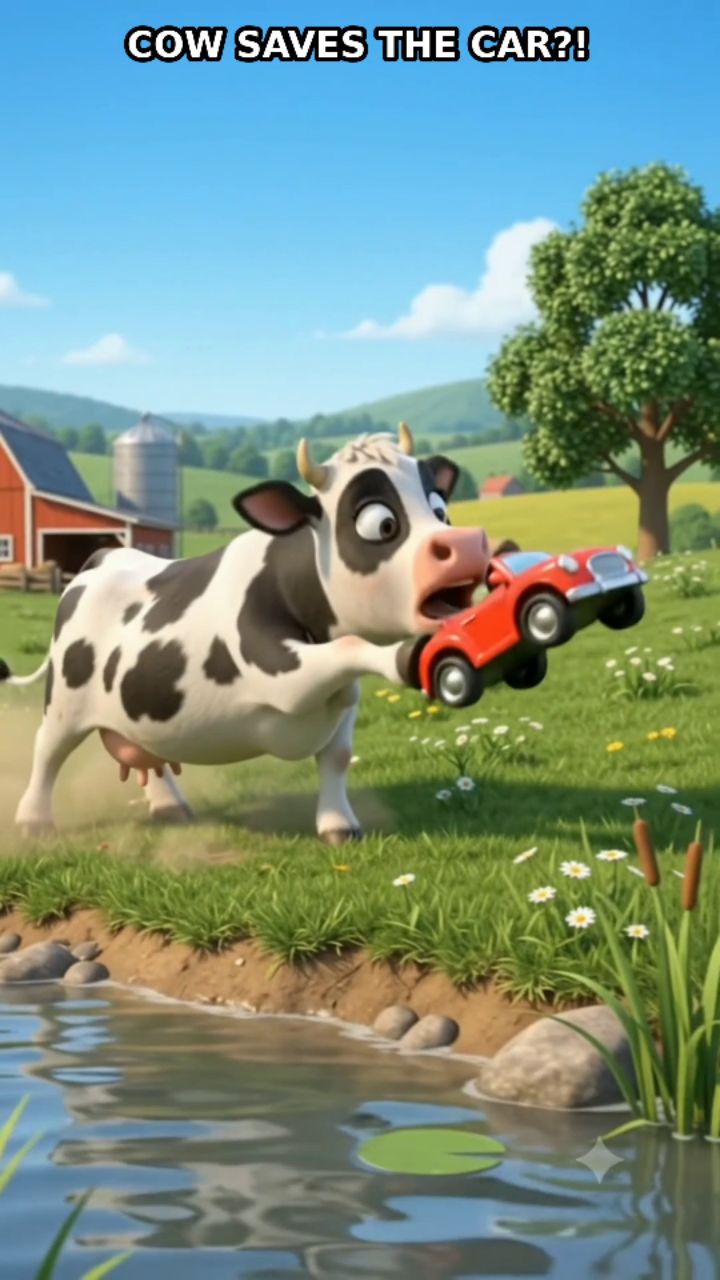 😂 Funny Cow Saves the Kids! 🐮🚗 #Shorts