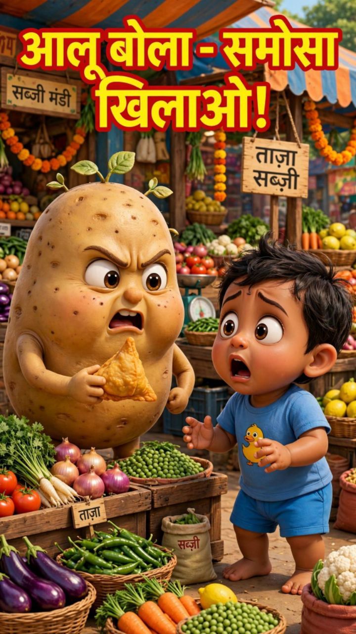 आलू बोला—पहले मुझे समोसा खिलाओ! 😂🤣 | Funny Cartoon #Shorts