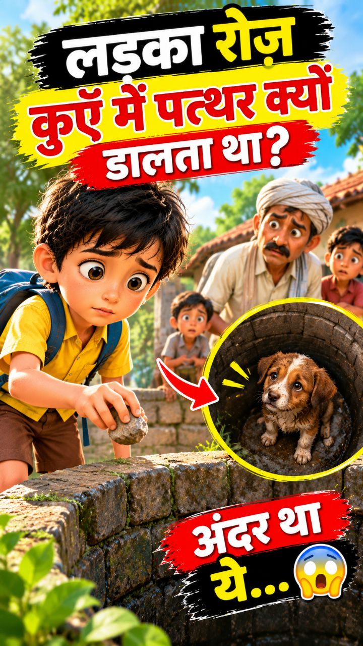 ये लड़का रोज़ कुएँ में पत्थर क्यों डालता था? 😱 #HindiStory #AIStory #HeartTouchingStory #DogRescue