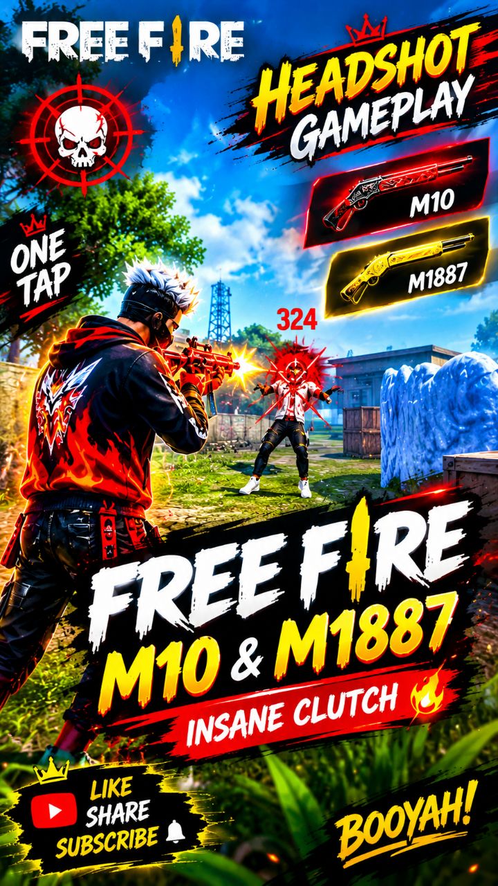 🔥 Free Fire Headshot Gameplay 😈 | M10 & M1887 | Insane Clutch 🔥 #FreeFire
