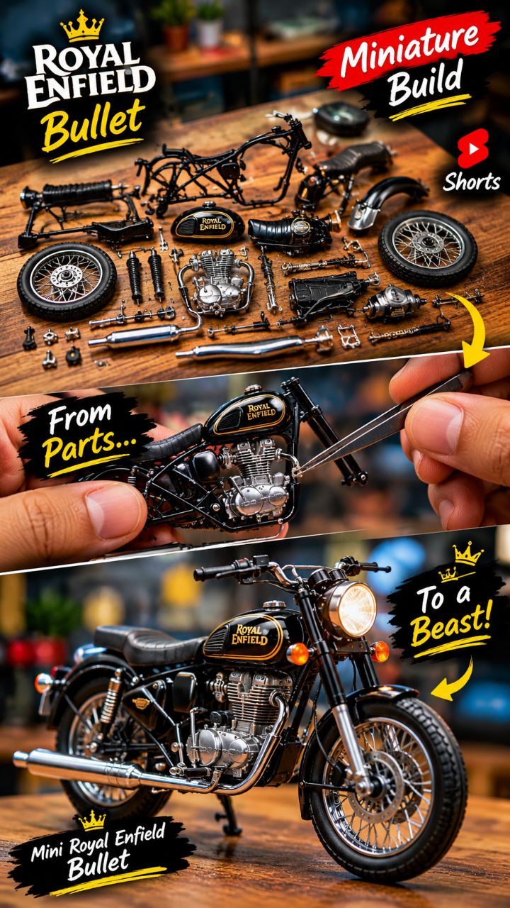 🔥 Building a Miniature Royal Enfield Bullet in 10 Seconds! 🏍️🤯 #Shorts