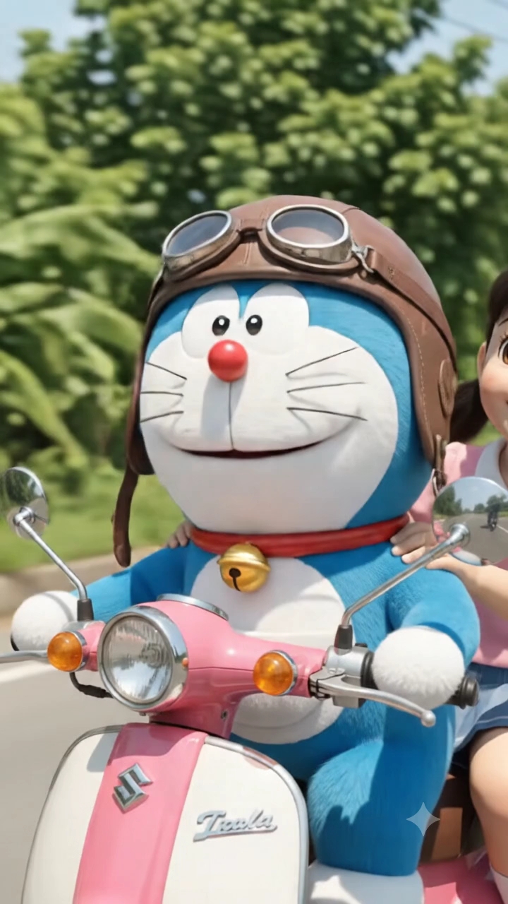 Doremon and sizuka riding moterbike 🥰