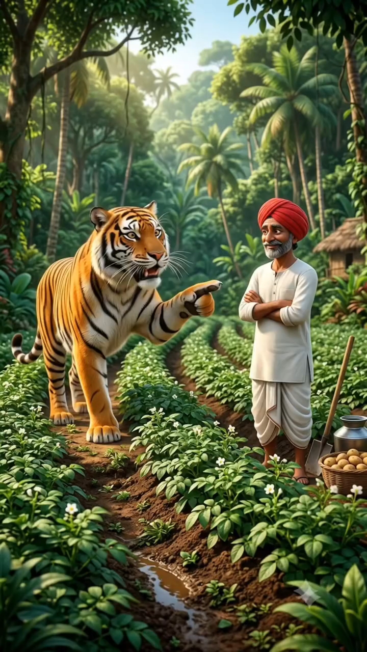 🐅 वाघ आणि शेतकऱ्याची अनोखी गोष्ट! 😱 | मजेदार AI Animal Story #Shorts