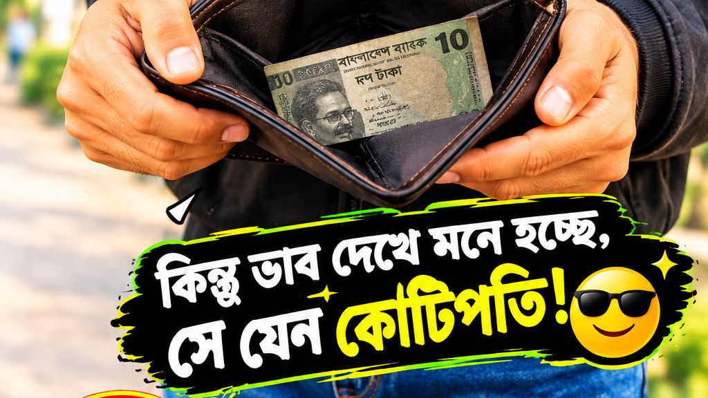 'পকেটে মাত্র ১০ টাকা, ভাব কোটিপতির!' একদিন দুই বন্ধু পার্কে বসে আছে। একজনের পরনে লাল জামা, চোখে কালো