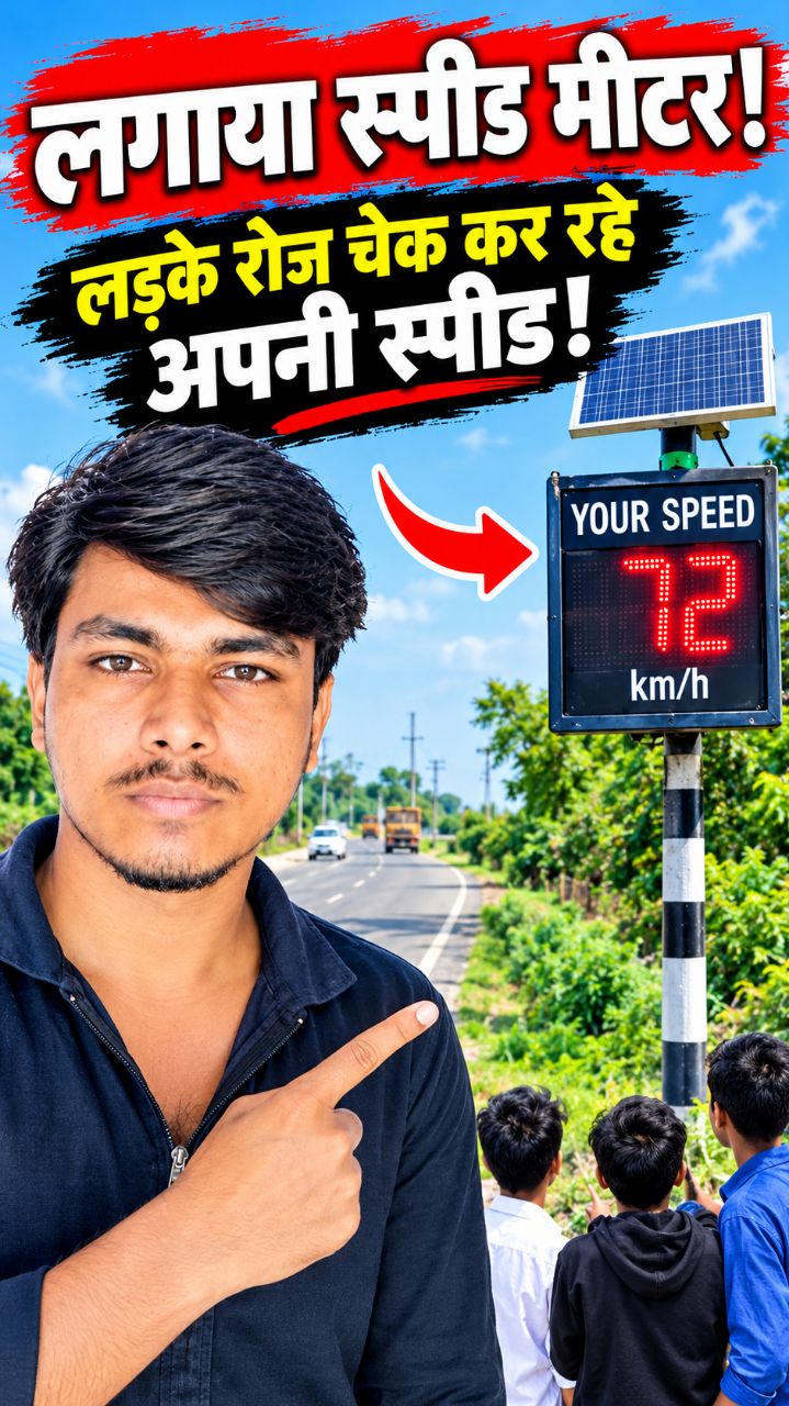 घर के पास हाईवे पर लगा स्पीड मीटर 😱 लड़के रोज चेक कर रहे अपना स्पीड।#shorts