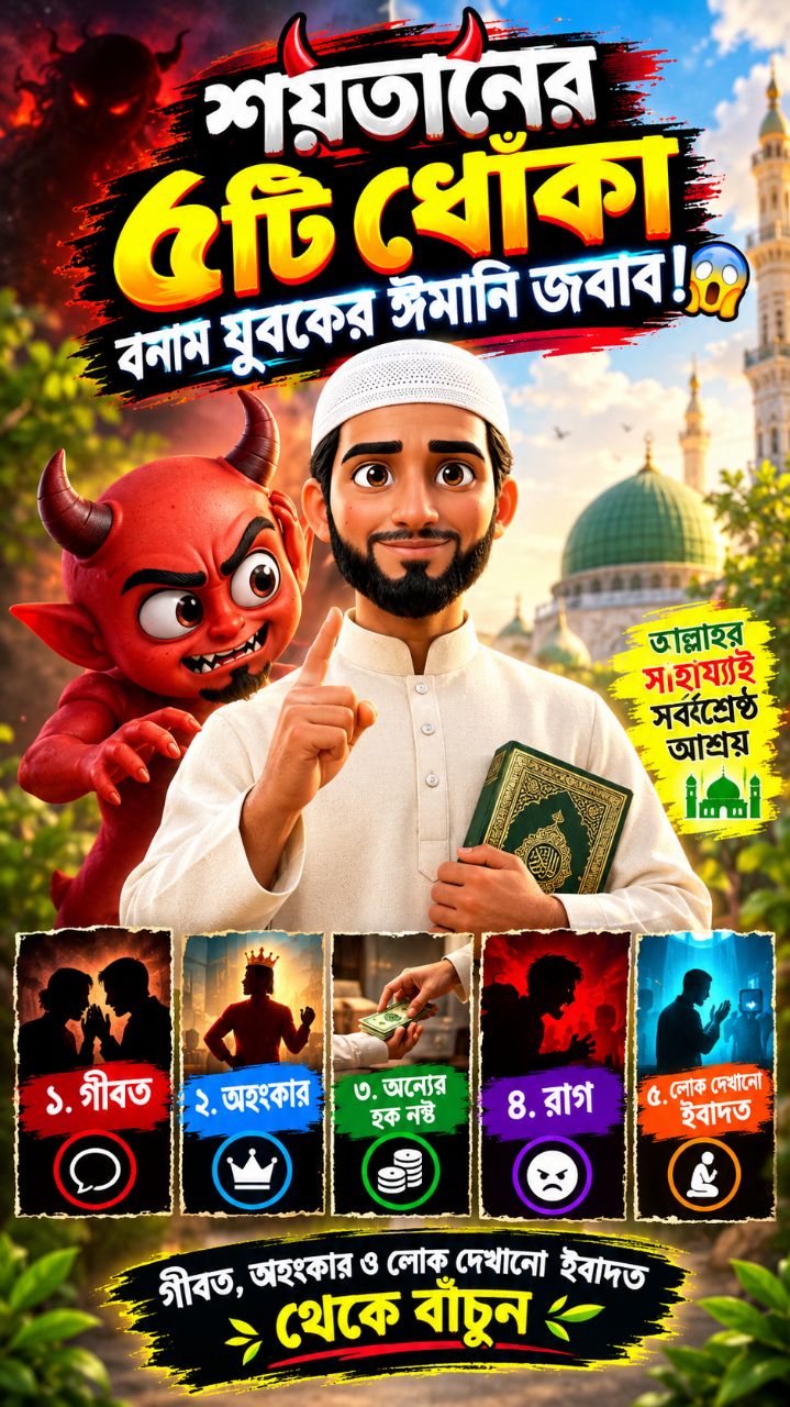 😈 শয়তানের ৫টি ধোঁকা বনাম যুবকের ঈমানি জবাব! 😱🤲 | গীবত, অহংকার ও লোক দেখানো ইবাদত থেকে বাঁচুন ❤️