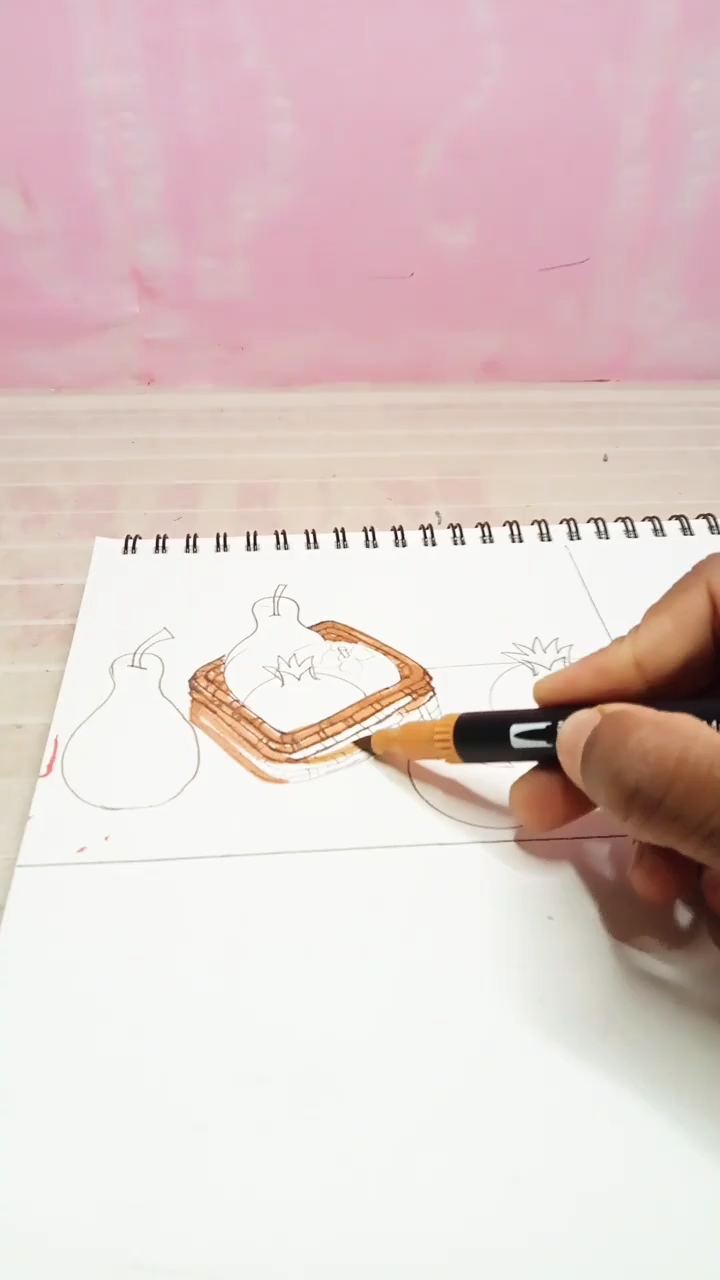 How to draw the basket and fruit drow skhch pincelart