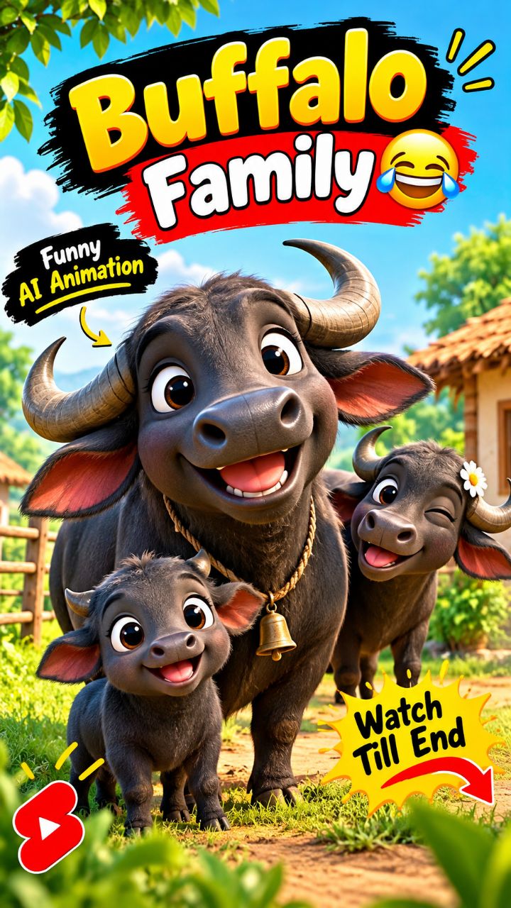 Buffalo Family 😂🐃 | Funny AI Animation #Shorts #bideoapp