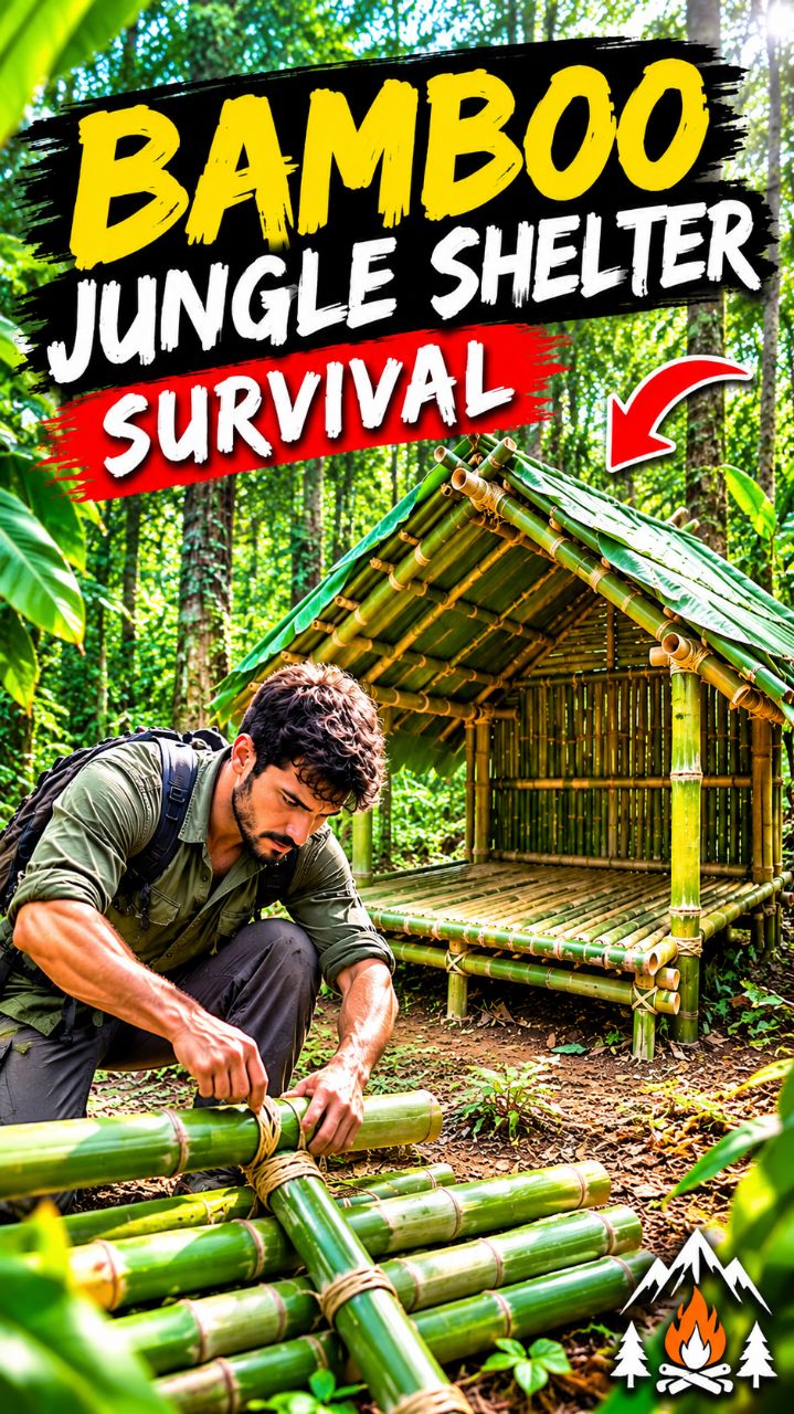 Building an Amazing Bamboo Jungle Shelter 🌿🏕️ #Shorts