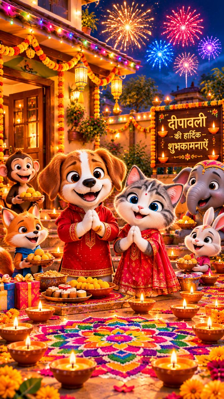 🐶🐱 Dog और Cat की दिवाली 🪔🎆 | Happy Diwali 3D Cartoon Story ❤️ #shorts