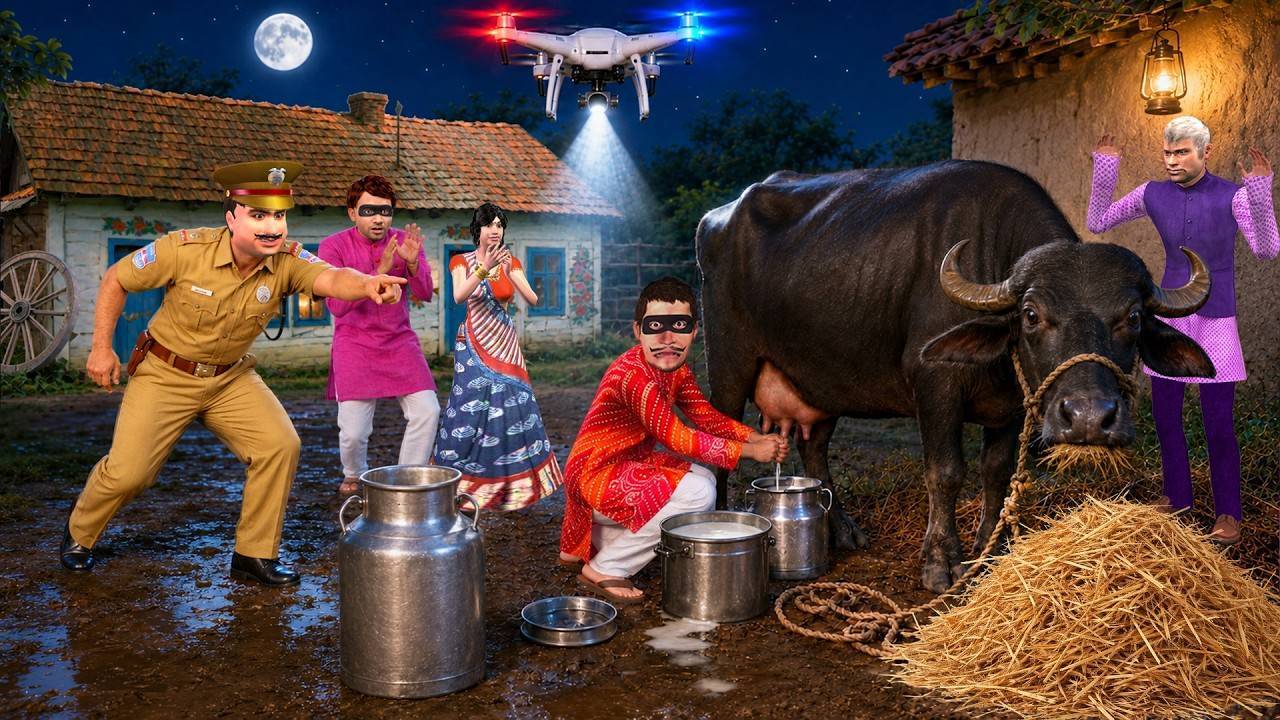 Gaon Mein Bhains ka Doodh Chor Police Drone Patrolling | Comedy Moral Video Hindi Kahaniya Moral Sto