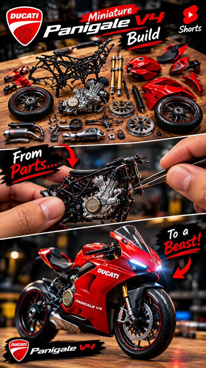 🔥 Building a Mini Ducati Panigale V4 from Tiny Parts! 🏍️🤯 #DucatiPanigaleV4 #MiniatureBike