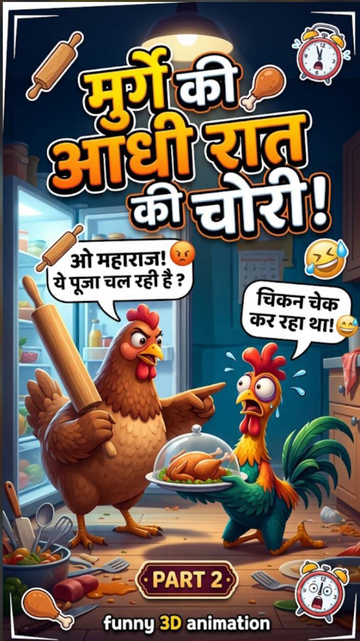 जब मुर्गे ने चुराया फ्रिज से चिकन! 🍗🤭 Part 2
