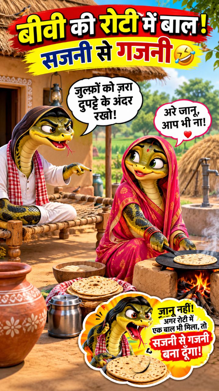 बीवी की रोटी में बाल! सजनी से गजनी 😂🐍