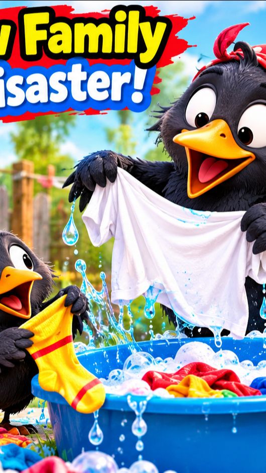 Title: 🐦 Funny Crow Family Laundry Disaster! 😂👕 | Crazy AI Cartoon #Shorts