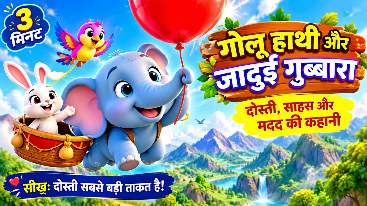 🐘🎈 गोलू हाथी और जादुई गुब्बारा | हिंदी कार्टून कहानी | बच्चों की मज़ेदार कहानी | Moral Story
