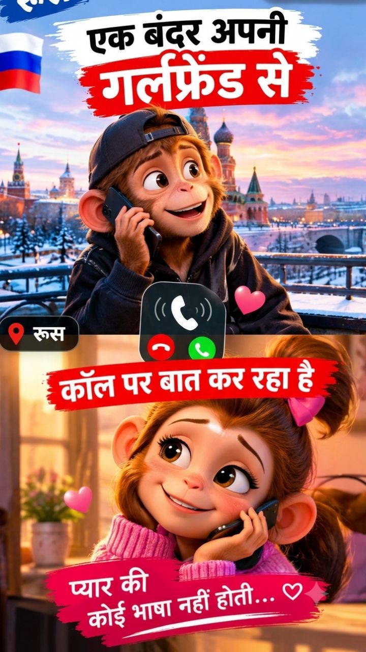 बंदर अपनी गर्लफ्रेंड से फोन पर बात कर रहा है