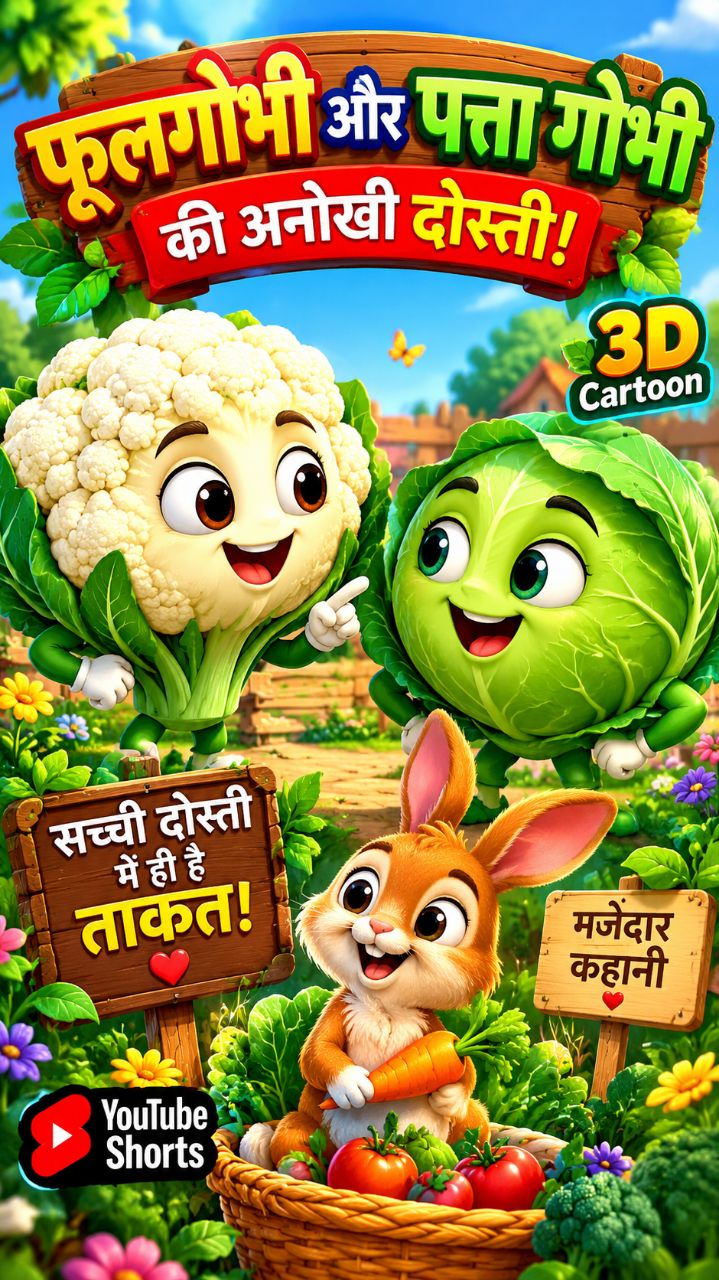 🥦 फूलगोभी और पत्ता गोभी की अनोखी दोस्ती! 🥬🐰 | 3D Cartoon Story in Hindi | बच्चों की मजेदार कहानी