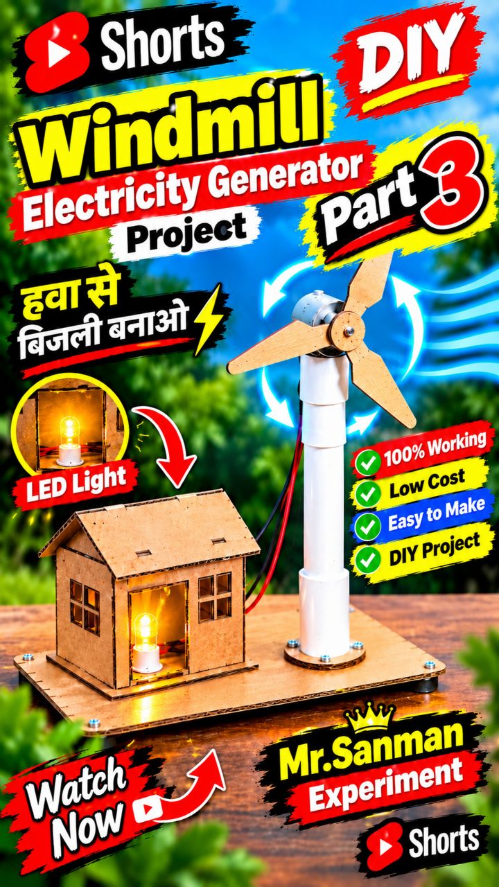 Hawa Se Bijli Kaise Banaye? 🌬️⚡ Windmill Electricity Generator DIY Project | Part 3 #Shorts