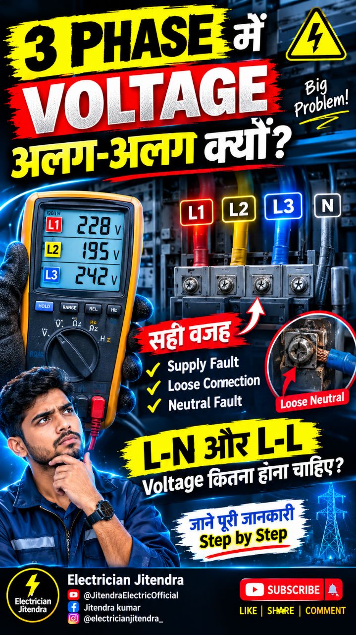 3 Phase में Voltage अलग-अलग क्यों आता है? ⚡ Neutral Fault का असली कारण! | Electrician Jeetu