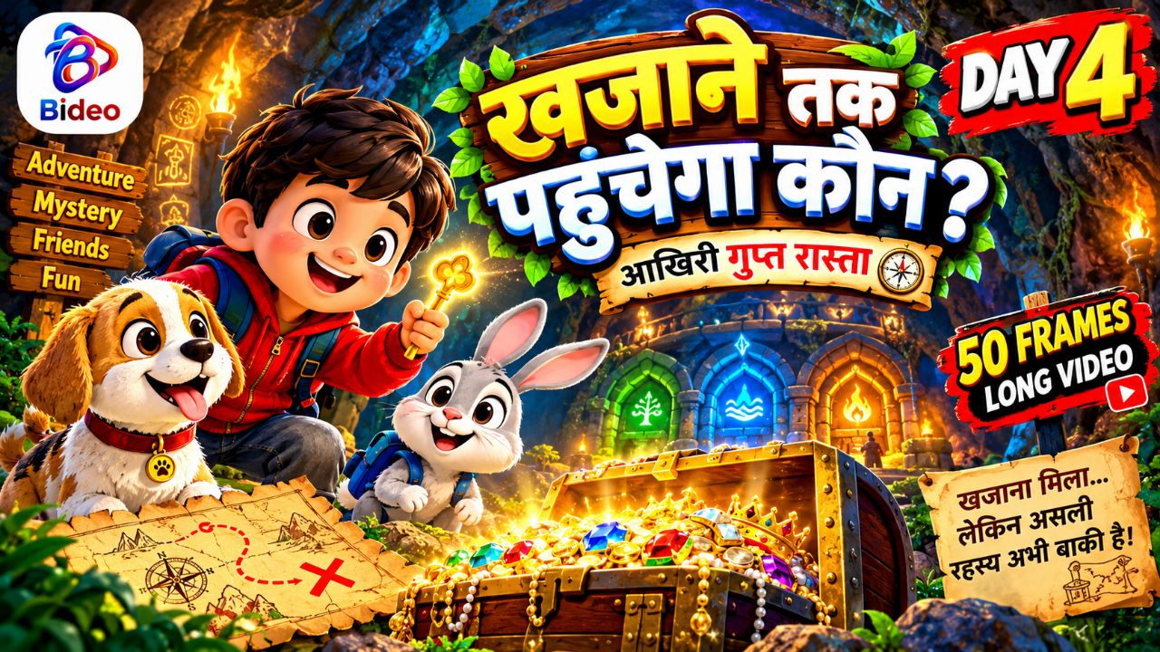 खजाने तक आखिरी रास्ता 💰🗺️
Title: खजाने तक पहुँचेगा कौन? 😱 | आखिरी गुप्त रास्ता | Day 4