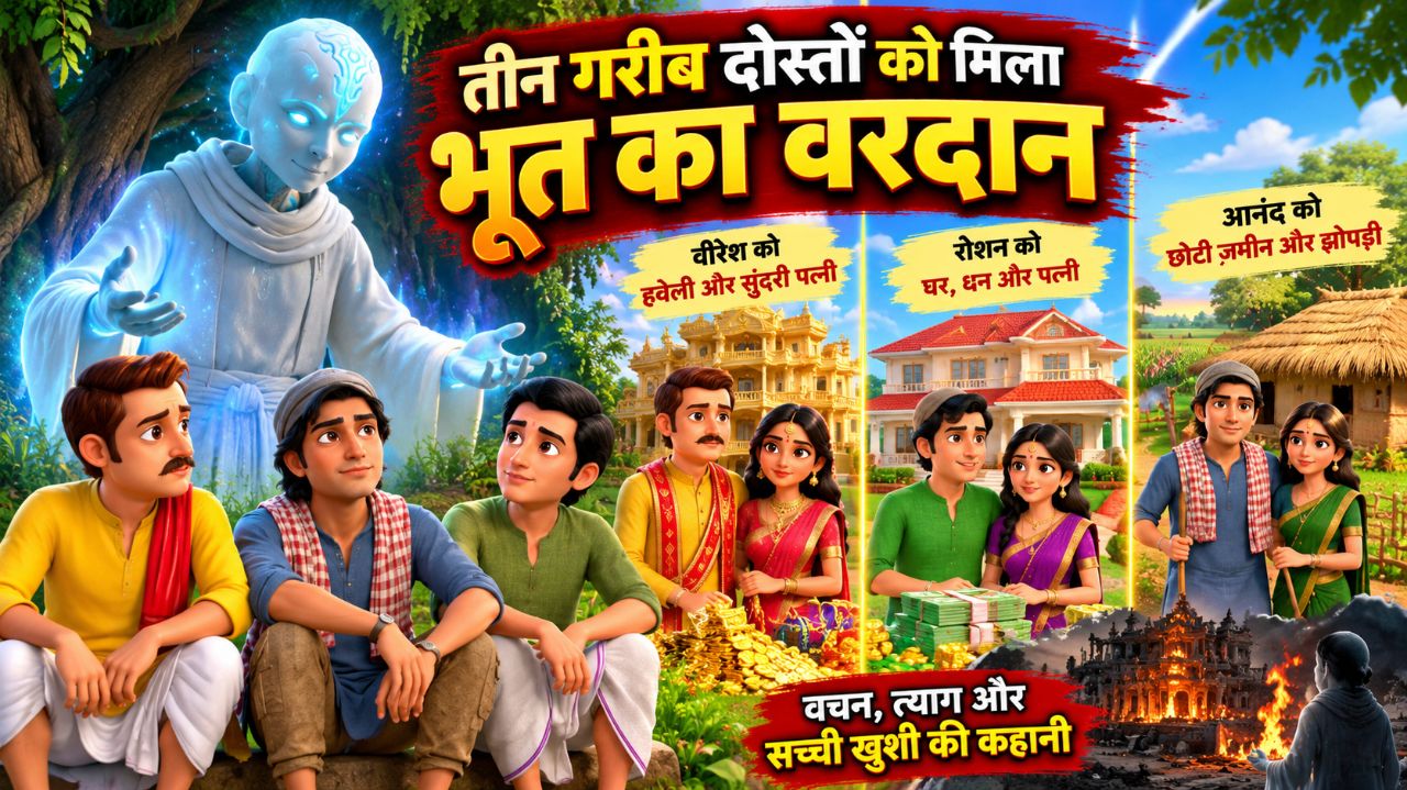 तीन गरीब दोस्तों को मिला भूत का वरदान 👻😱 | Hindi Moral Story | Hindi Kahani | 3D Animation