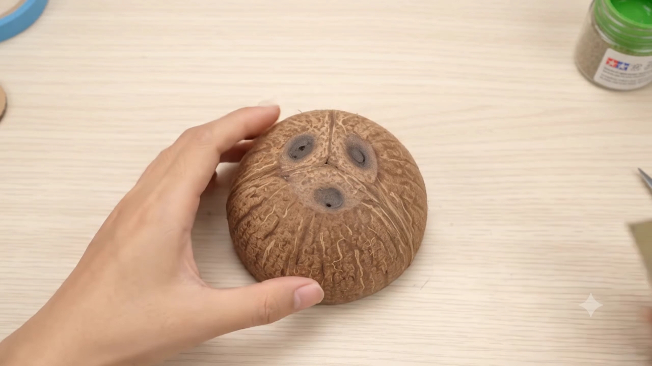Coconut shell and clay turtle craft