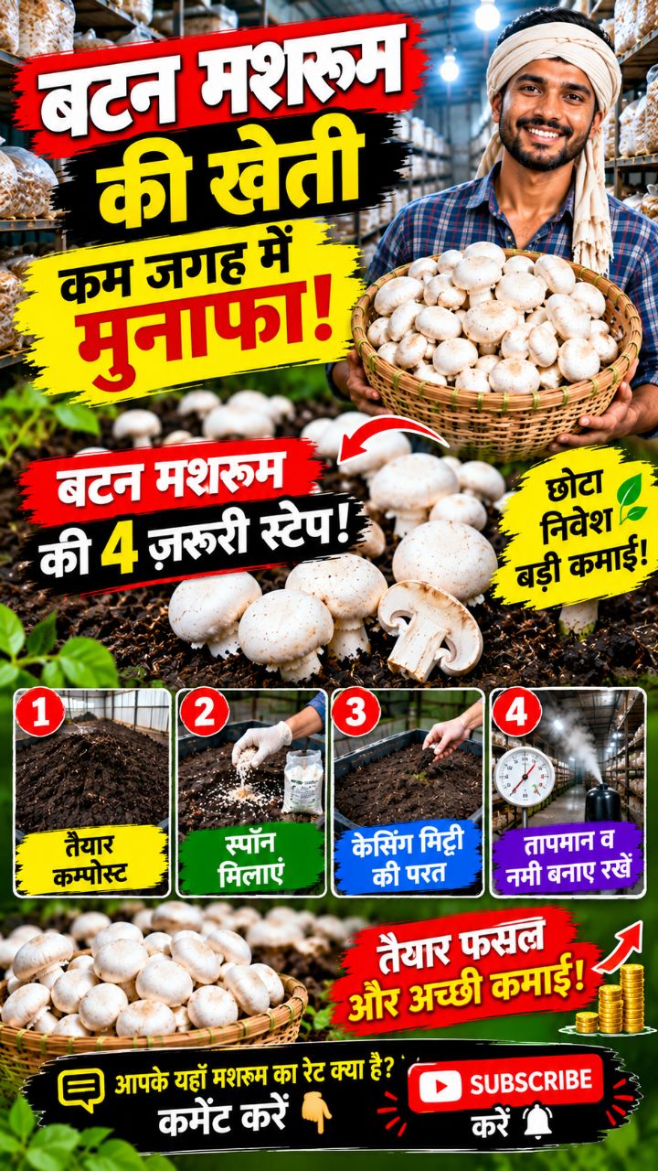 बटन मशरूम की खेती कैसे करें? 🍄 जानिए पूरा तरीका! #Shorts