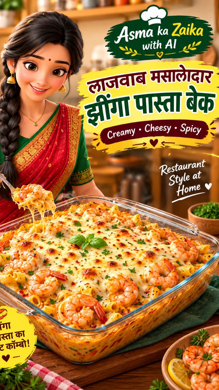 Spicy Cheesy Prawn Pasta Bake 🍝🔥 | लाजवाब मसालेदार झींगा पास्ता बेक 😍