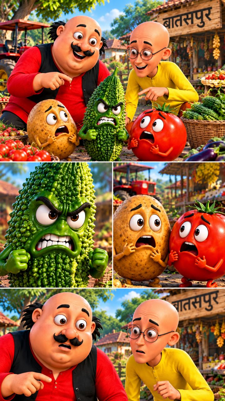 टाइटल 😂🥒
😱 गुस्सैल करेले ने आलू और टमाटर को डराया! 😂🥔🍅 || Cartoon Videos #hindikahani
