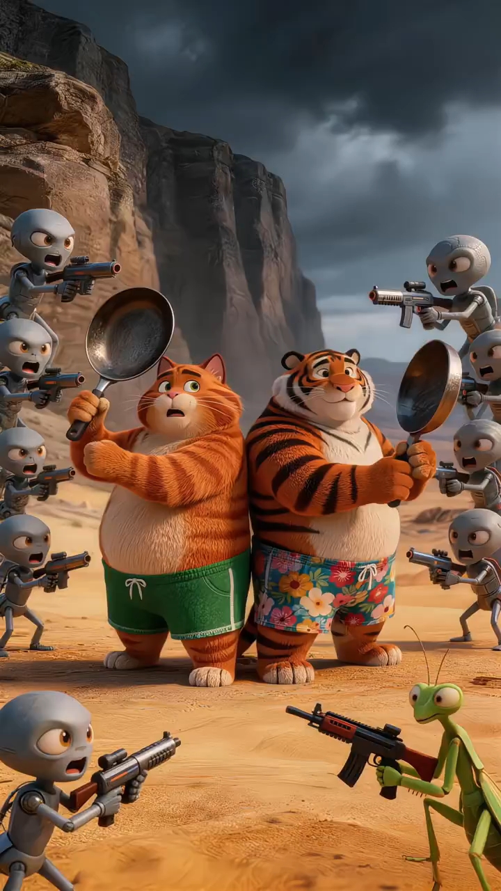 😱 Fat Cat & Tiger Bro vs ALIENS! 👽 The Craziest AI Cartoon Adventure 😂🔥 #Shorts