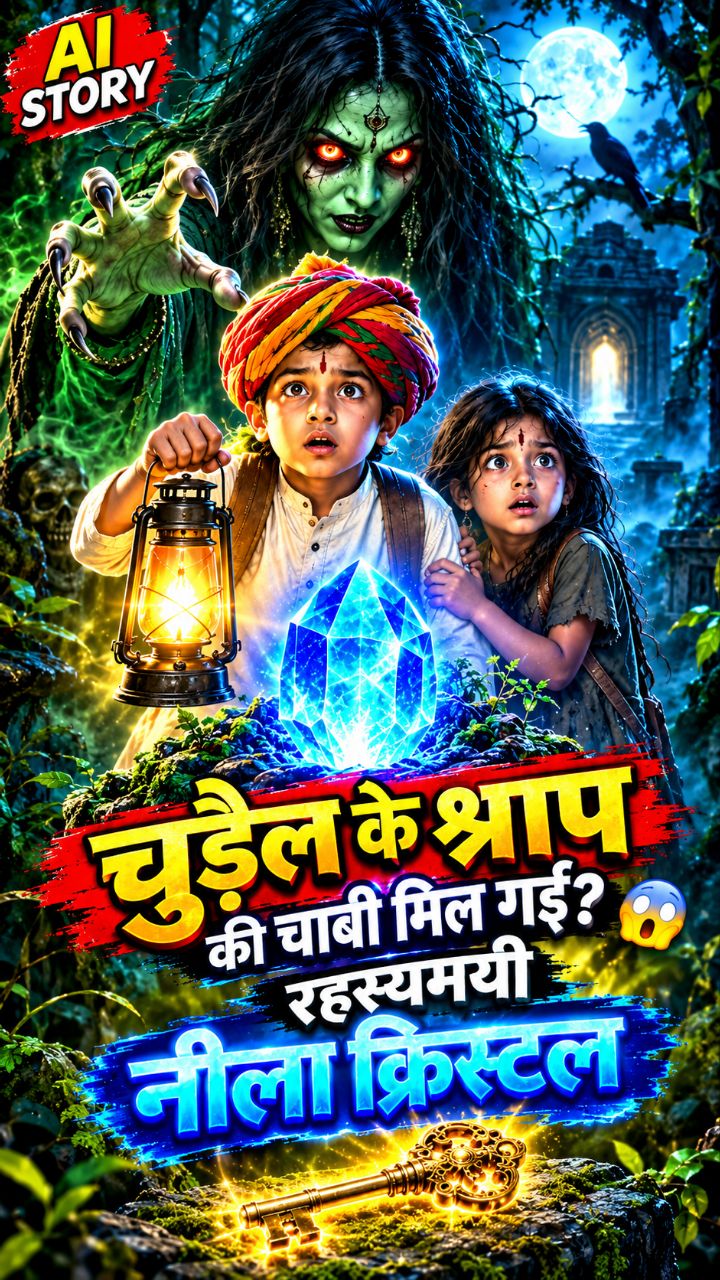 चुड़ैल के 😱 चुड़ैल के श्राप की चाबी मिल श्राप की चाबी मिल गई? 😱 रहस्यमयी नीला क्रिस्टल | AI Story