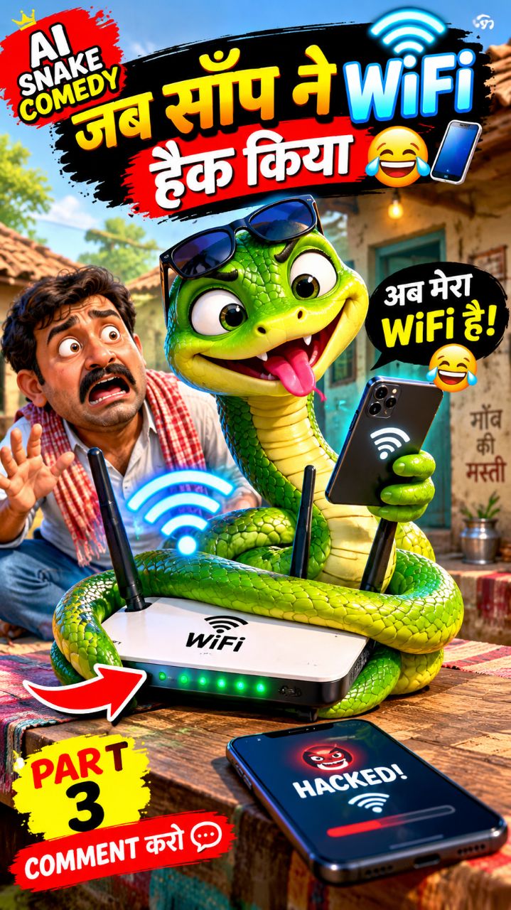🐍 जब साँप ने WiFi हैक किया 😂📱 | AI Snake Comedy #Shorts