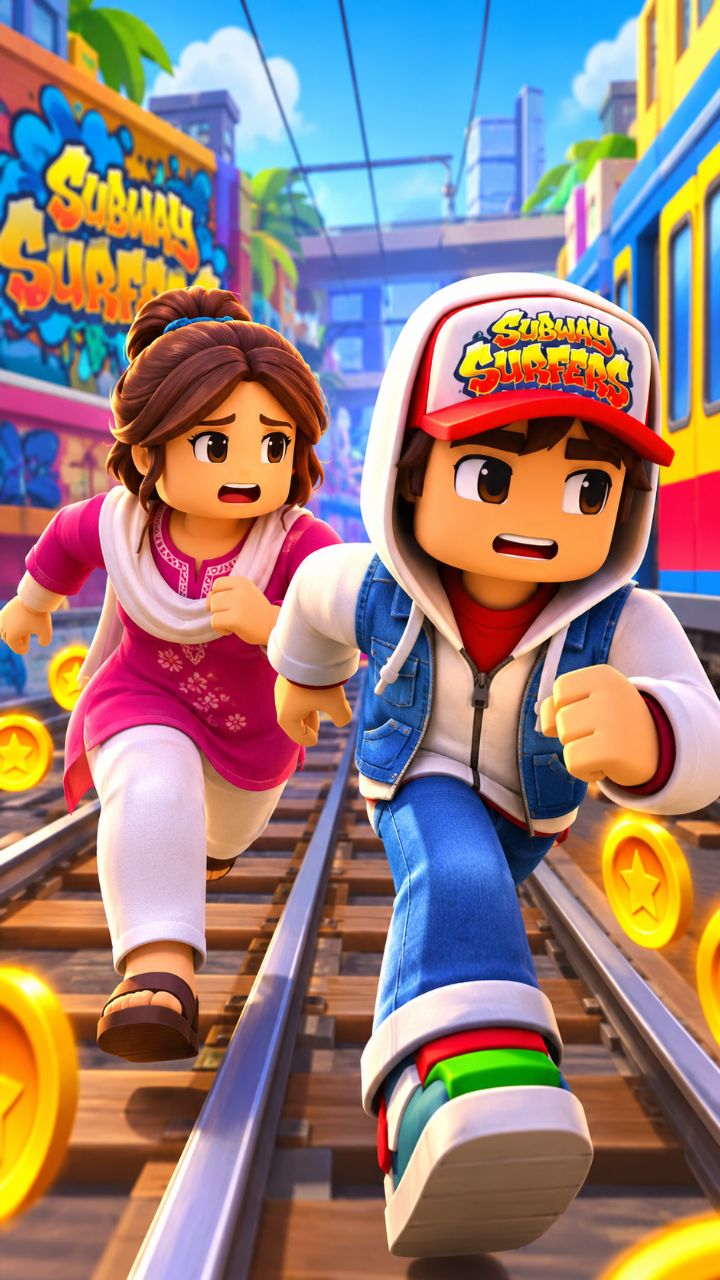 Subway Surfers Roblox mom run with his son so fast