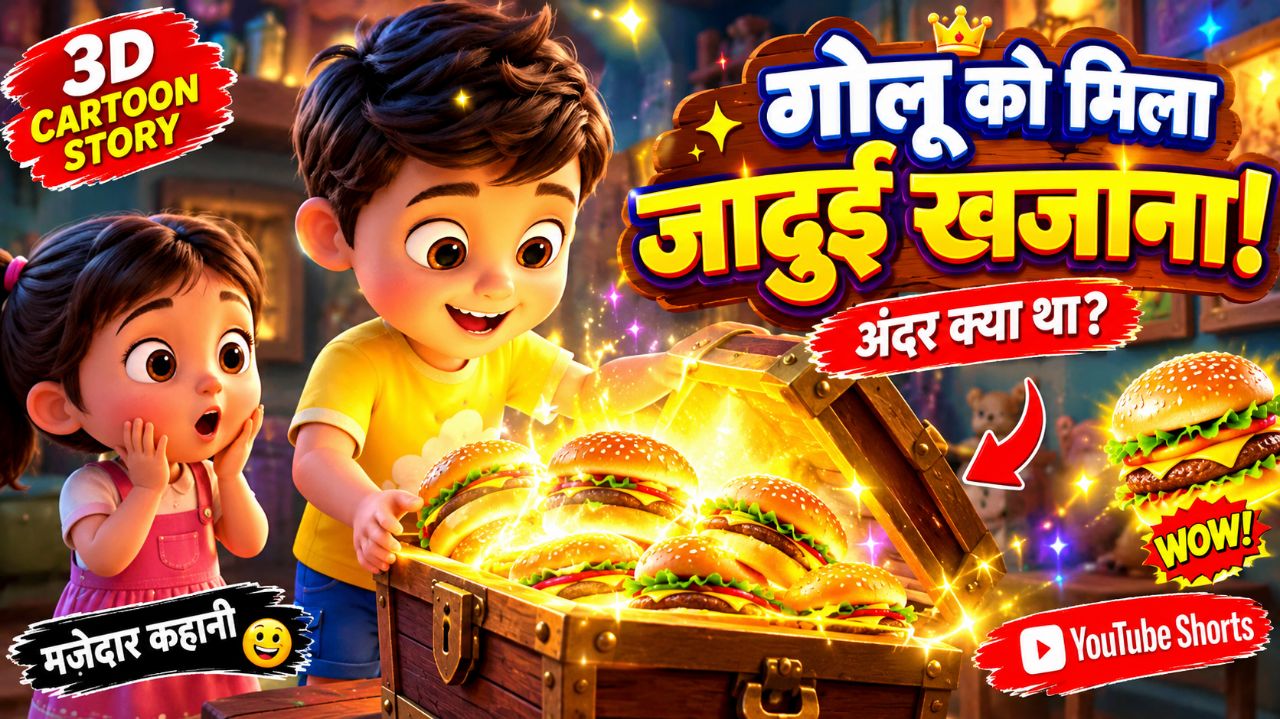 😱 गोलू को मिला जादुई खजाना! 🍔✨ | 3D Cartoon Story #Shorts