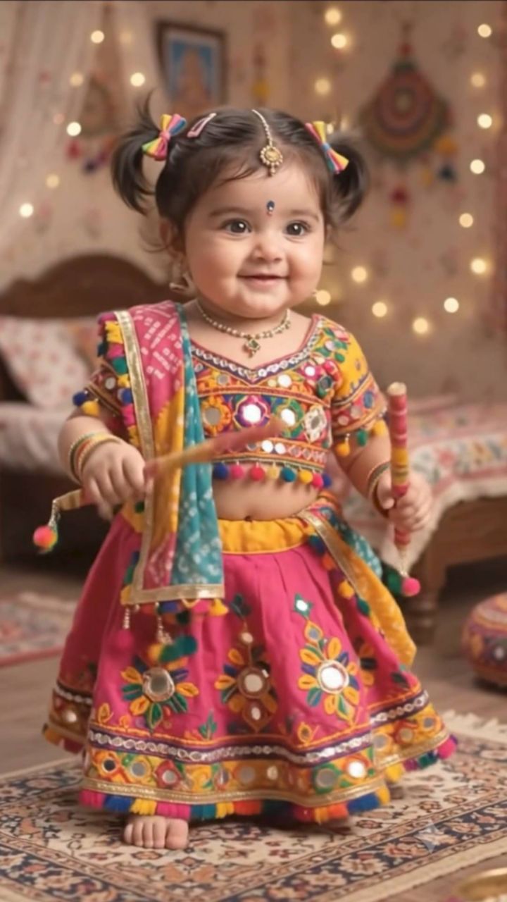😍✨ The Cutest Little Dandiya Queen! 👑💖 #AI