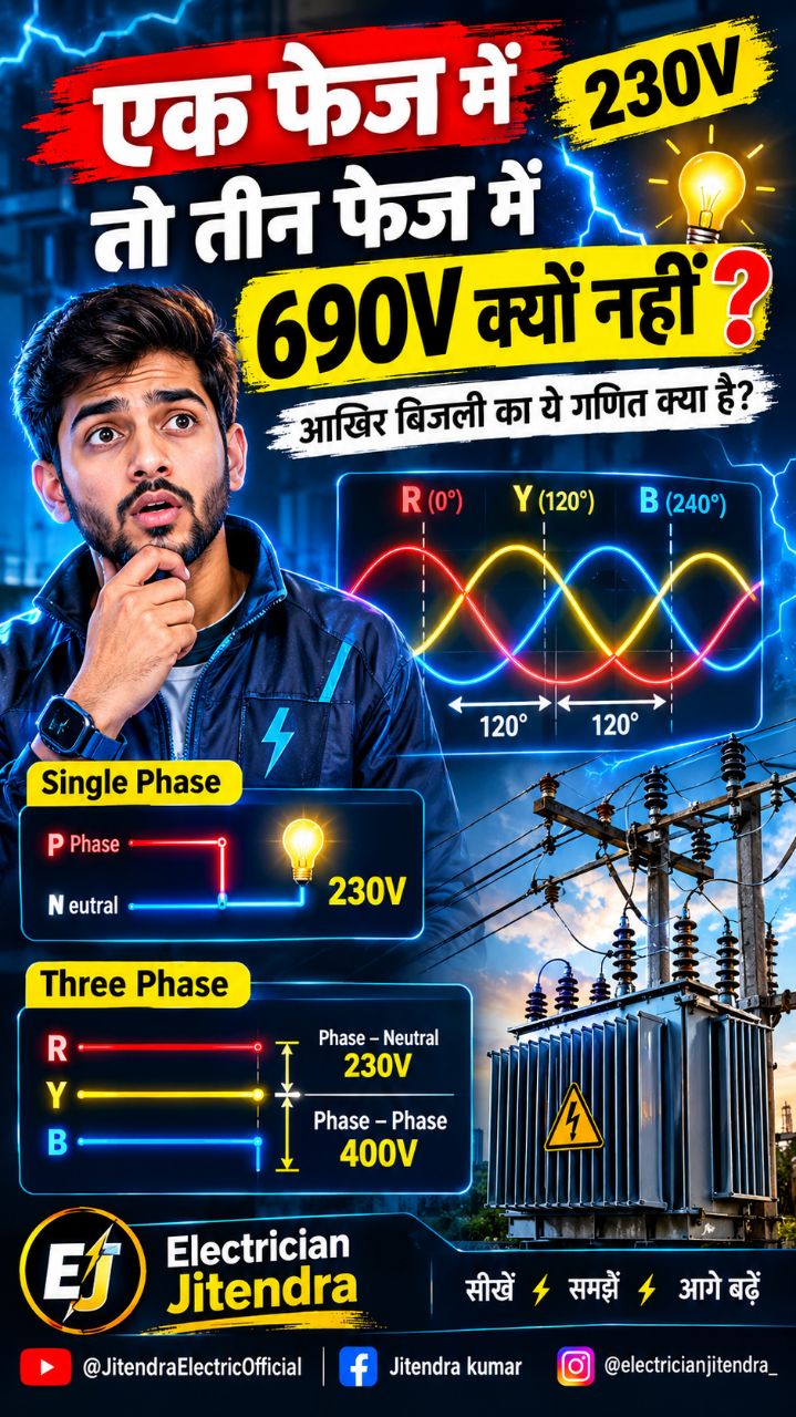 सिंगल फेज 230V है तो 3 फेज में 690V क्यों नहीं? ⚡😱 | Electrical Knowledge Hindi #Shorts