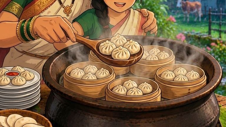 🥟 Beautiful Village Girl Making Delicious Momos 🌿✨ | Cozy Ghibli Style Food ASMR #Shorts