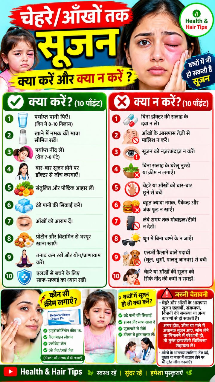 चेहरे और आँखों तक सूजन क्यों होती है? 😨 क्या करें और क्या न करें | Health Tips Hindi
