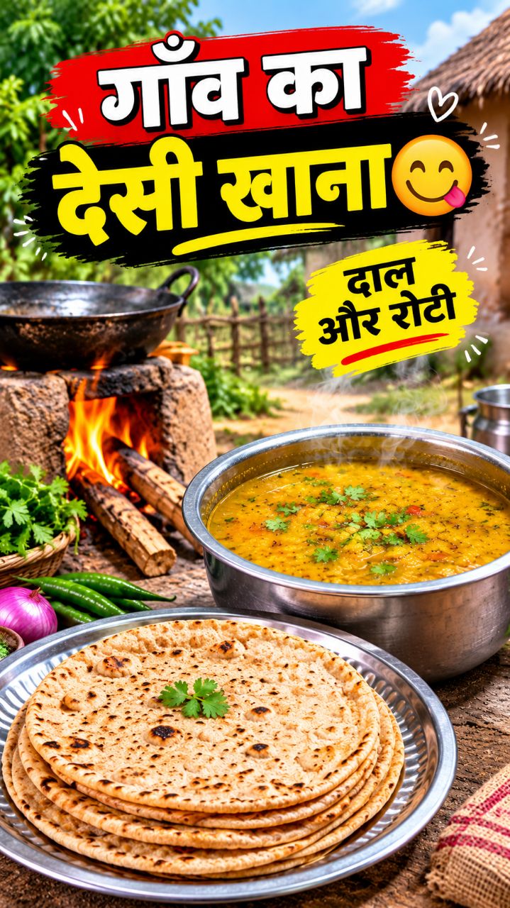 गाँव के देसी चूल्हे वाली दाल और रोटी 😋🔥 | देसी खाना देखकर मुँह में पानी आ जाएगा! #Bideo