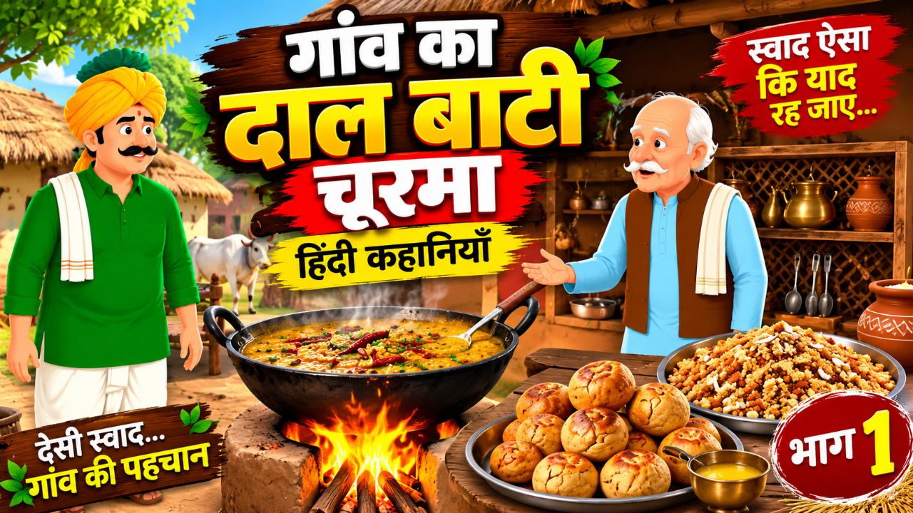 गांव का देसी दाल बाटी चूरमा 😍🔥 | मजेदार हिंदी कहानी |Village Food Cartoon Stor