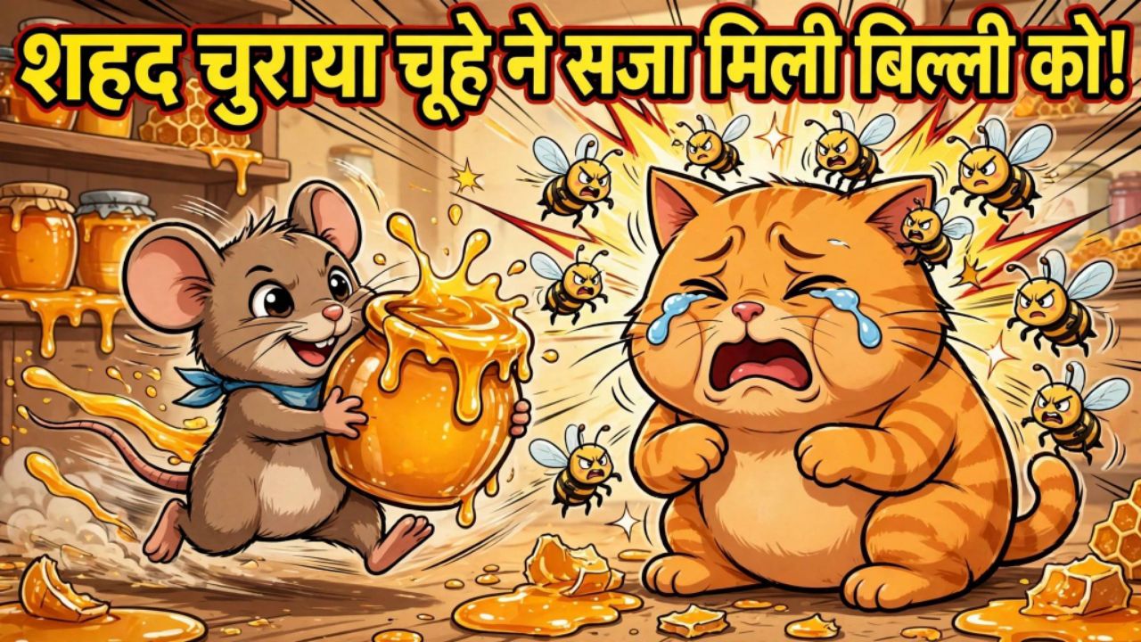 🍯 शहद चुराया चूहे ने, सजा मिली बिल्ली को! 😱🐱