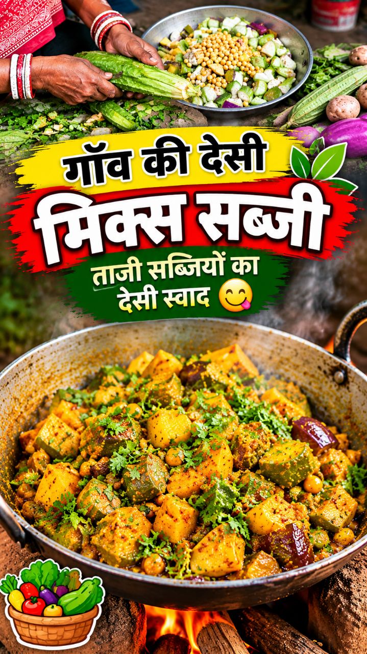 गाँव की देसी मिक्स सब्जी 😋🥗 | देसी अंदाज़ में बना स्वादिष्ट खाना ❤️ #bideo