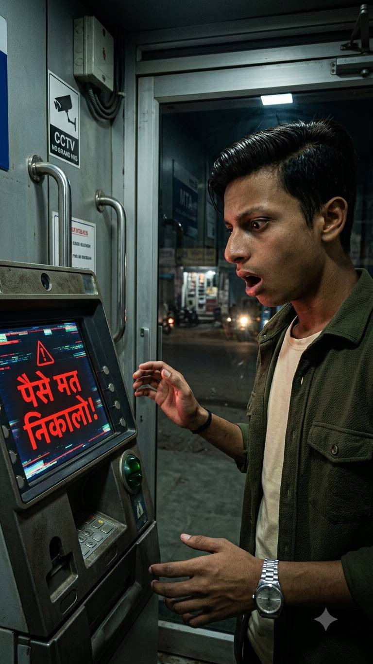 ATM ने पैसे निकालने से पहले चेतावनी क्यों दी? 😳🏧 #MysteryShorts #HindiShorts #Suspense