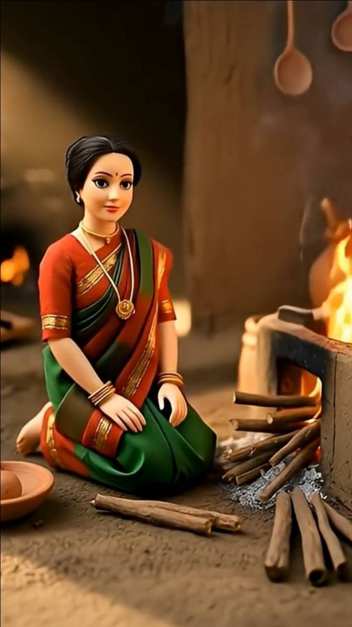 Miniature doll cooking vegetables