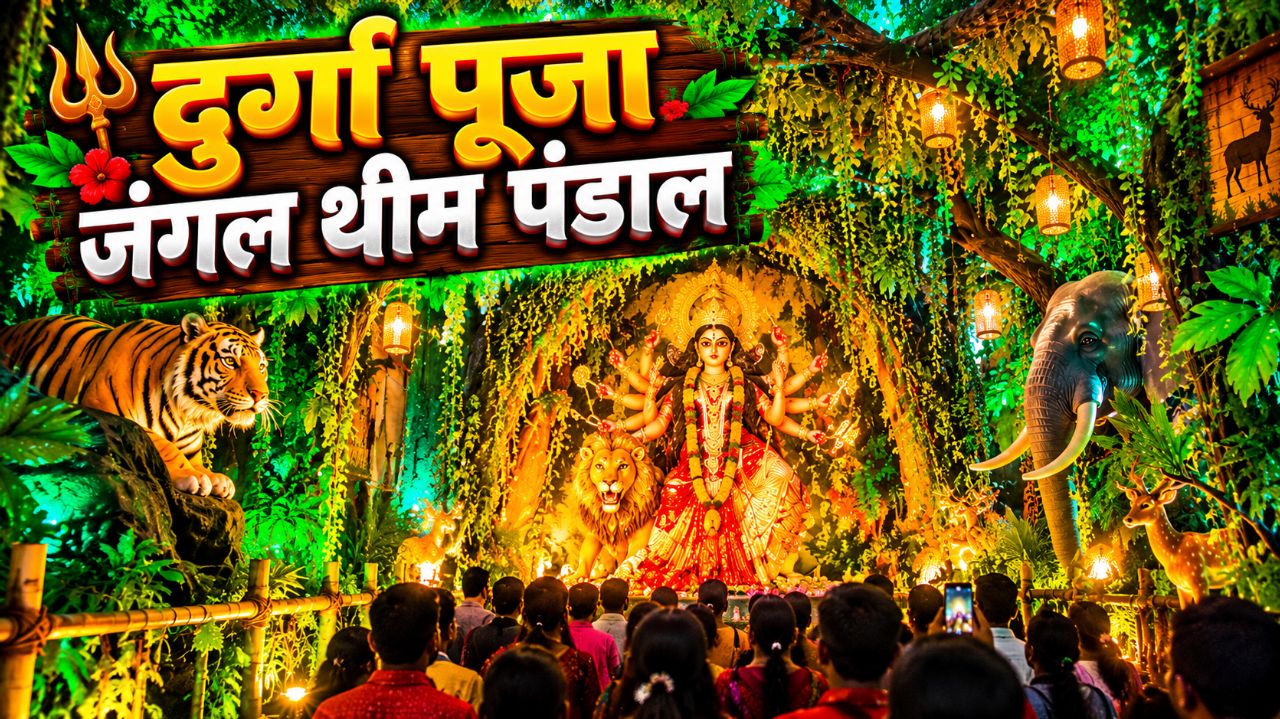🌿 जंगल थीम दुर्गा पूजा पंडाल 😱😍 | ऐसा नज़ारा पहले कभी नहीं देखा! 🙏🚩 #shorts