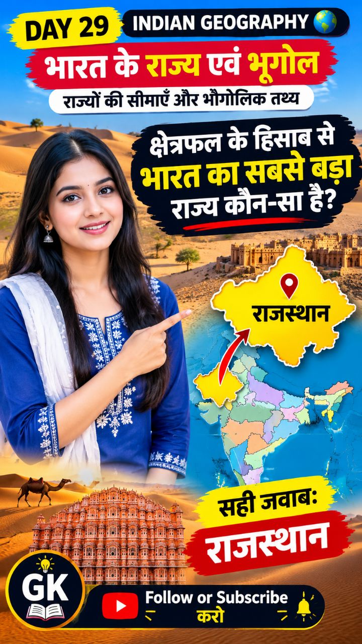 क्षेत्रफल में भारत का सबसे बड़ा राज्य कौन-सा है? 🇮🇳 | Rajasthan GK Quiz #Shorts